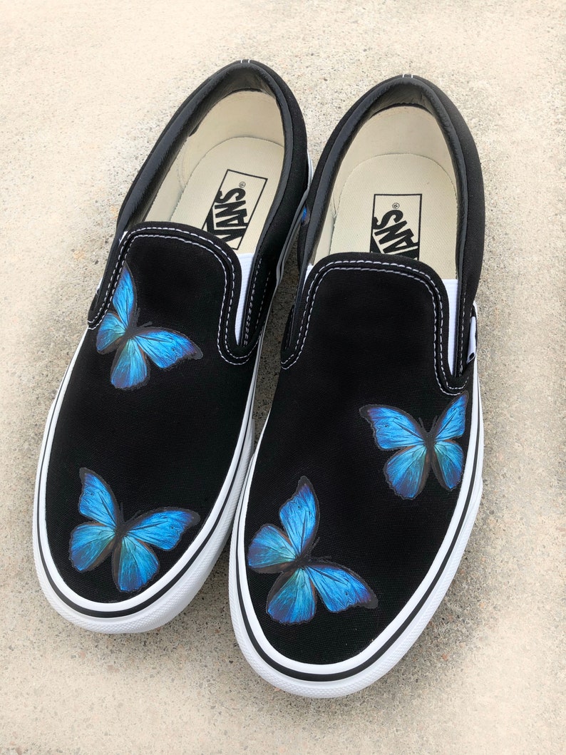 Blue Butterfly Custom Vinyl Vans Chaussures Etsy