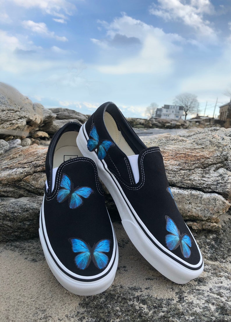 Blue Butterfly Custom Vinyl Vans Shoes Etsy
