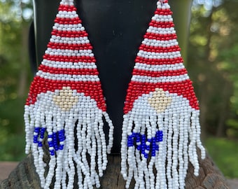 American Gnome Tassel Seed Bead Drop Earriing