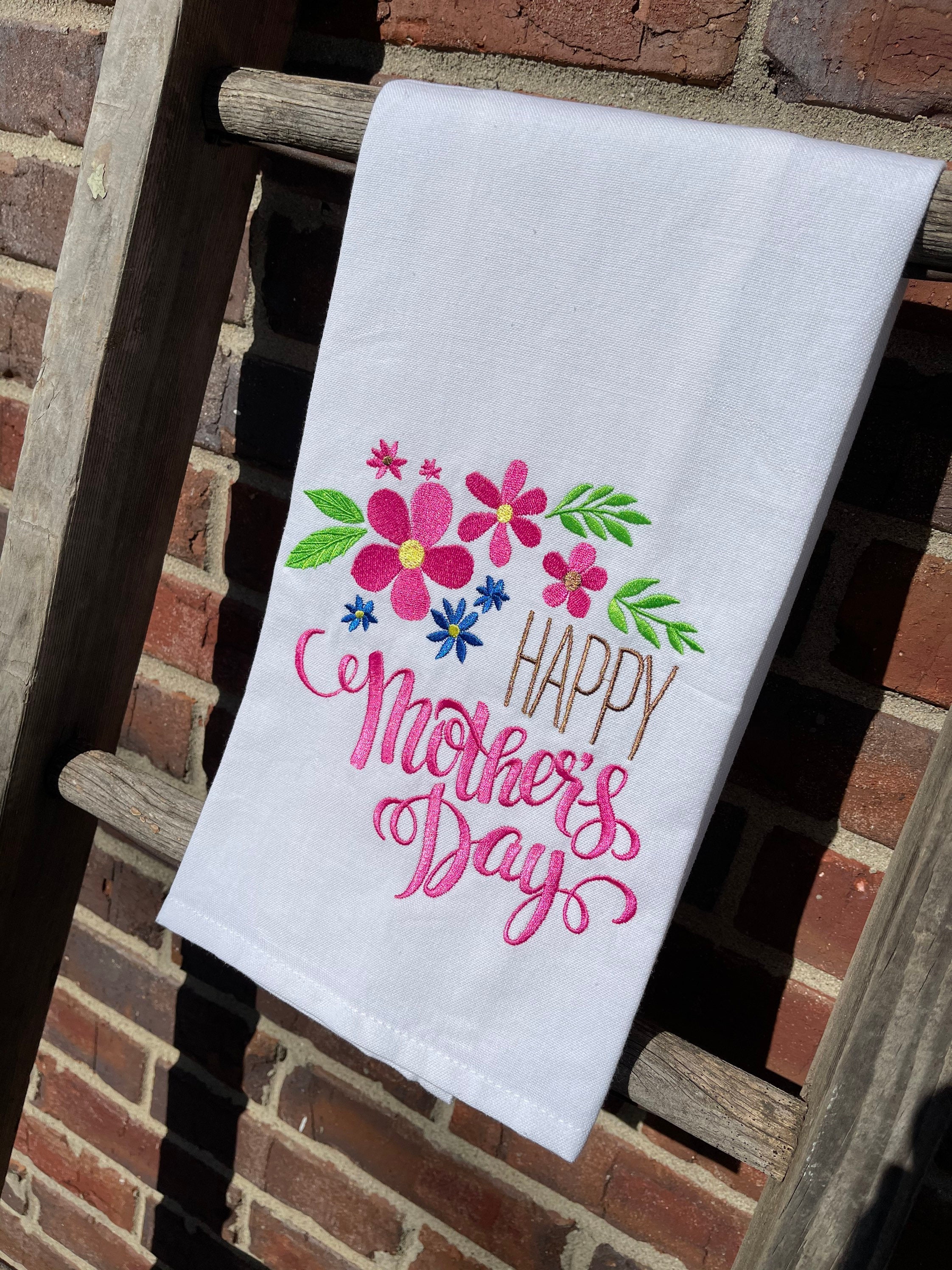 Mothers Day Tea Towel Embroidered Withe Bright Colors Mothers Etsy UK