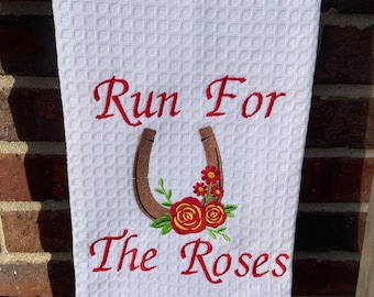 Kentucky Derby Rose Horseshoe Tea Towel