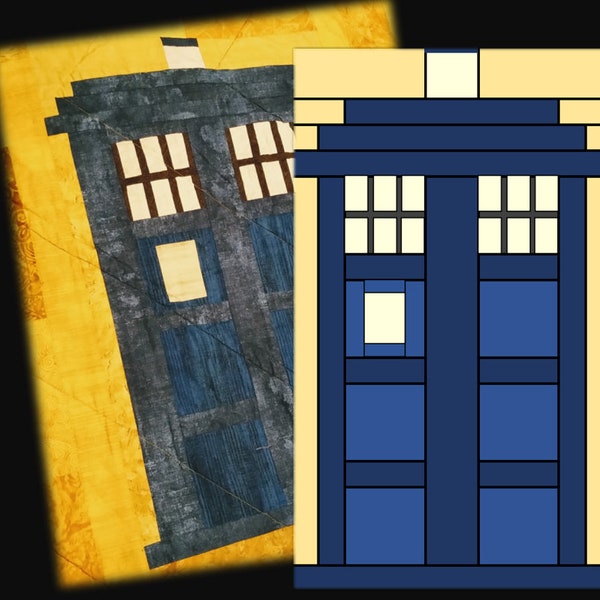 T.A.R.D.I.S Quilt Pattern (Wall Hanging) 24x42in - TARDIS quilt block pattern - pattern for quilt making