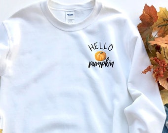 Hello Pumpkin Sweatshirt, Women Fall Sweatshirt, Pumpkin Sweatshirt Halloween, Autumn Sweater, Cute Pumpkin Sweatshirt, Plus Size, 2X 3X