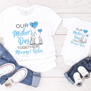 First Mothers Day Elephant Gift, First Mother&#39;s Day 2023 Shirts, New Mom Gift, Our First Mother’s Day T-Shirt, Matching Mom and Baby Shirt