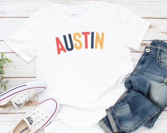 Austin T-shirt, 2024 Trending Colors, Austin Birthday, Unisex Austin Sizes, Vintage Style Tees, Austin State Pride, Aus Vacation, Shirt Gift