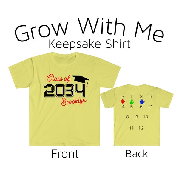Class of 2035, Class of 2034, Kindergarten, First Day of School, Last Day of School, Graduation, Grow with me shirt, Keepsake Memory Shirt