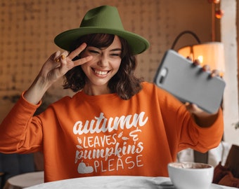 Autumn Leaves and Pumpkins Please Sweatshirt, Fall Sweatshirts, Womens Autumn Sweaters, Cute Fall Jumpers, Teen Thanksgiving Sweatshirts