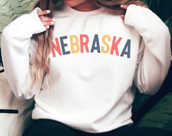 Nebraska Sweatshirt, 2022 Trending Colors, Nebraska Birthday, Nebraska Lover, Plus Sizes, Vintage Style, Varsity Nebraska Sweatshirt Gift