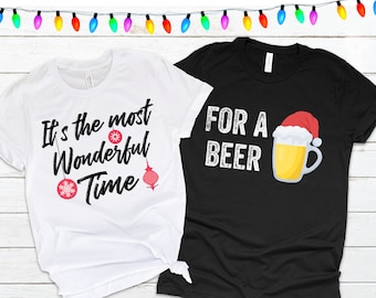 Igualando camisas de Navidad, es la época más maravillosa del año, para una cerveza, camisas de Navidad de parejas, parejas de Navidad, el suyo y el suyo
