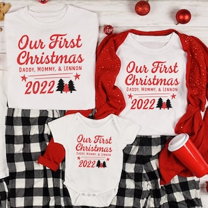 Personalized Our First Christmas Together 2023, Funny Custom Matching Couples Shirts, Baby Christmas Shirts, Christmas Family T-Shirts, Tees