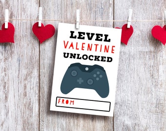 Printable Valentines Cards for School, INSTANT DOWNLOAD Video Game, Valentines Favors for Class, Class Valentines, Pixel Art, Level Unlocked