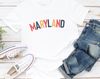 Maryland T-shirt, 2023 Trending Colors, Maryland Birthday, Unisex Maryland Sizes, Vintage Style Tees, Mary State Pride, Vacation, Shirt Gift