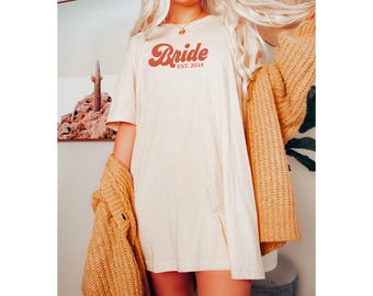 Bride Established 2024 Shirt, Oversized Tshirt, Baggy Shirts Women, Bride Retro Shirt Dress, Bride Oversiszed Pajamas, Wedding Gift