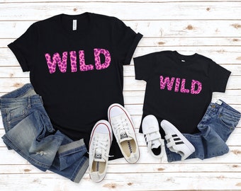 Camiseta de chita rosa selvagem, mamãe e eu, camiseta de mamãe e mini, camiseta combinando mãe e filha, camiseta de mamãe e eu, para bebês, presentes para crianças com estampa de animais