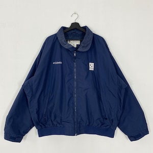 Vintage 90s Columbia Windbreaker Jacket Columbia Sportswear Outdoor Hoodie Fleece Zipper Blue XXLarge