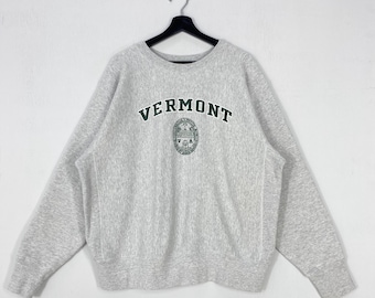 Vintage 90s University Vermont Sweatshirt Crewneck Pullover Vermont Catamounts Print Logo Grey Large