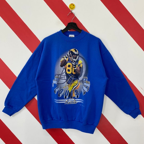 Vintage jaren '90 St Louis Rams Sweatshirt Rams Crewneck St Louis Rams Trui Pullover Sportkleding NFL Los Angeles Rams Print Logo Blauw Groot