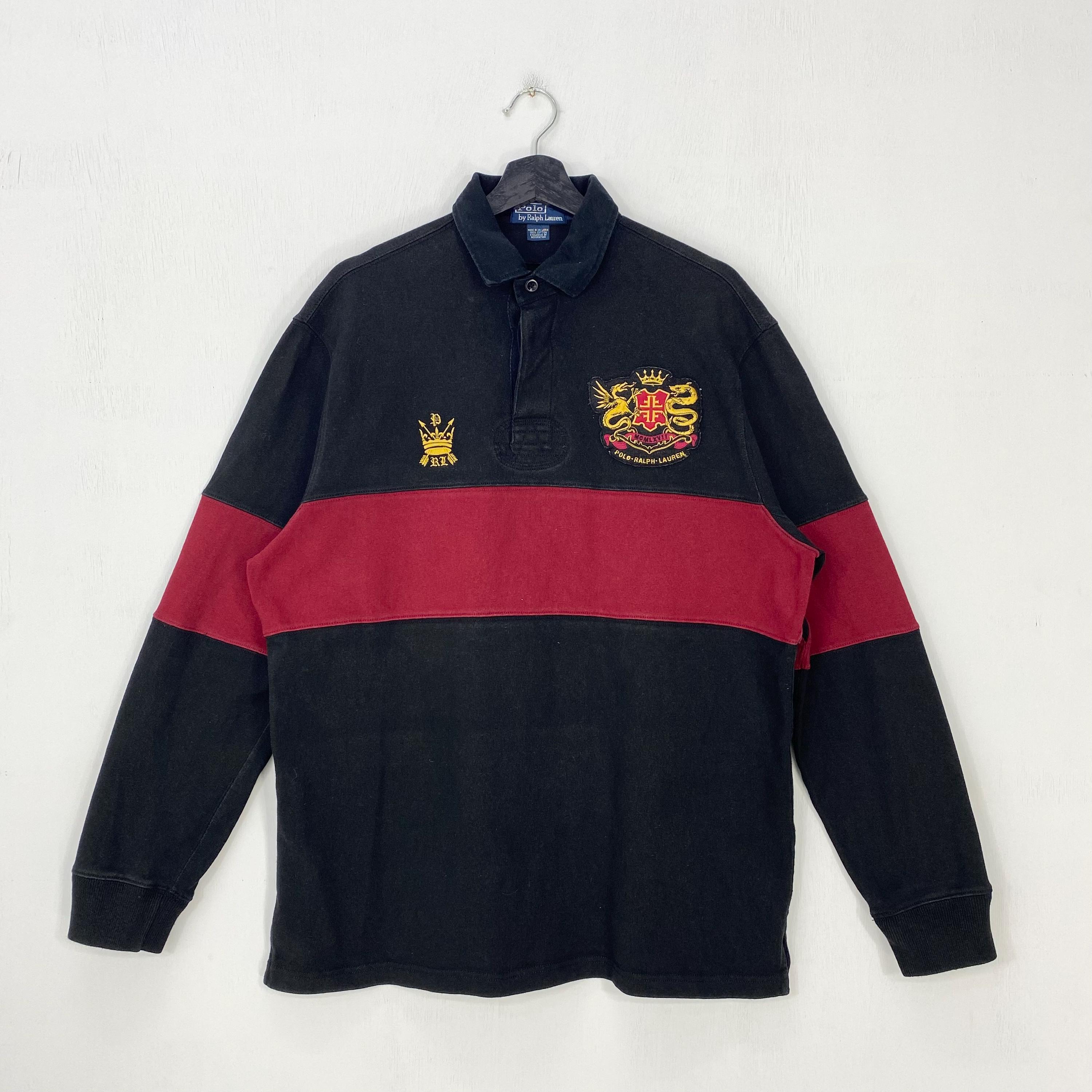 Vintage 90s Polo Ralph Lauren Rugby Shirt Embroidered Logo Black Medium ...