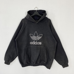 Vintage 90s Adidas Hoodie Sweatshirt Adidas Equipment Sweater Pullover Sportswear Adidas Trefoil Embroidered Logo Black Medium