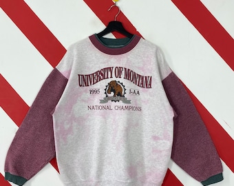 Vintage 90s University Montana Sweatshirt Montana Grizzlies Crewneck Grizzlies Sweater Pullover Montana Grizzlies Print Logo Grey Large