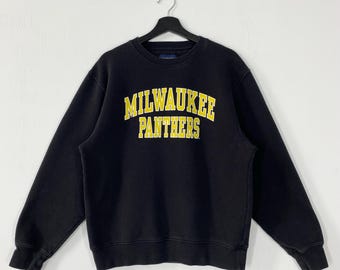 Vintage University Wisconsin Milwaukee Sweatshirt Milwaukee Crewneck Milwaukee Sweater Pullover Milwaukee Panthers Print Logo Black Medium