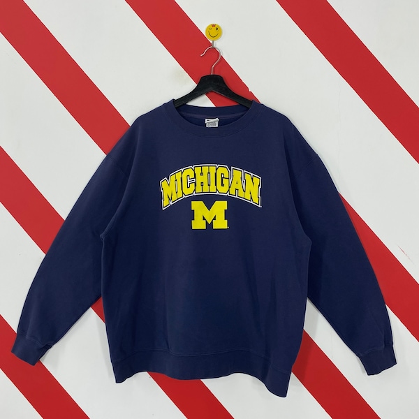 vintage Université du Michigan sweat-shirt Michigan Crewneck Michigan Wolverines Pullover Michigan State Logo imprimé bleu Très grand