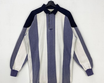 Camisa Polo Rugby St. Johns Bay Vintage Anos 90 com Listras Verticais e Acolchoamento nas Mangas, Branca, Tamanho Grande