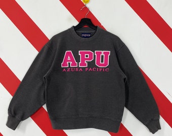 Vintage 90s Azusa Pacific University Sweatshirt Azusa Pacific Crewneck Azusa Pacific Sweater Azusa Pacific Cougars Patch Logo Grey Small