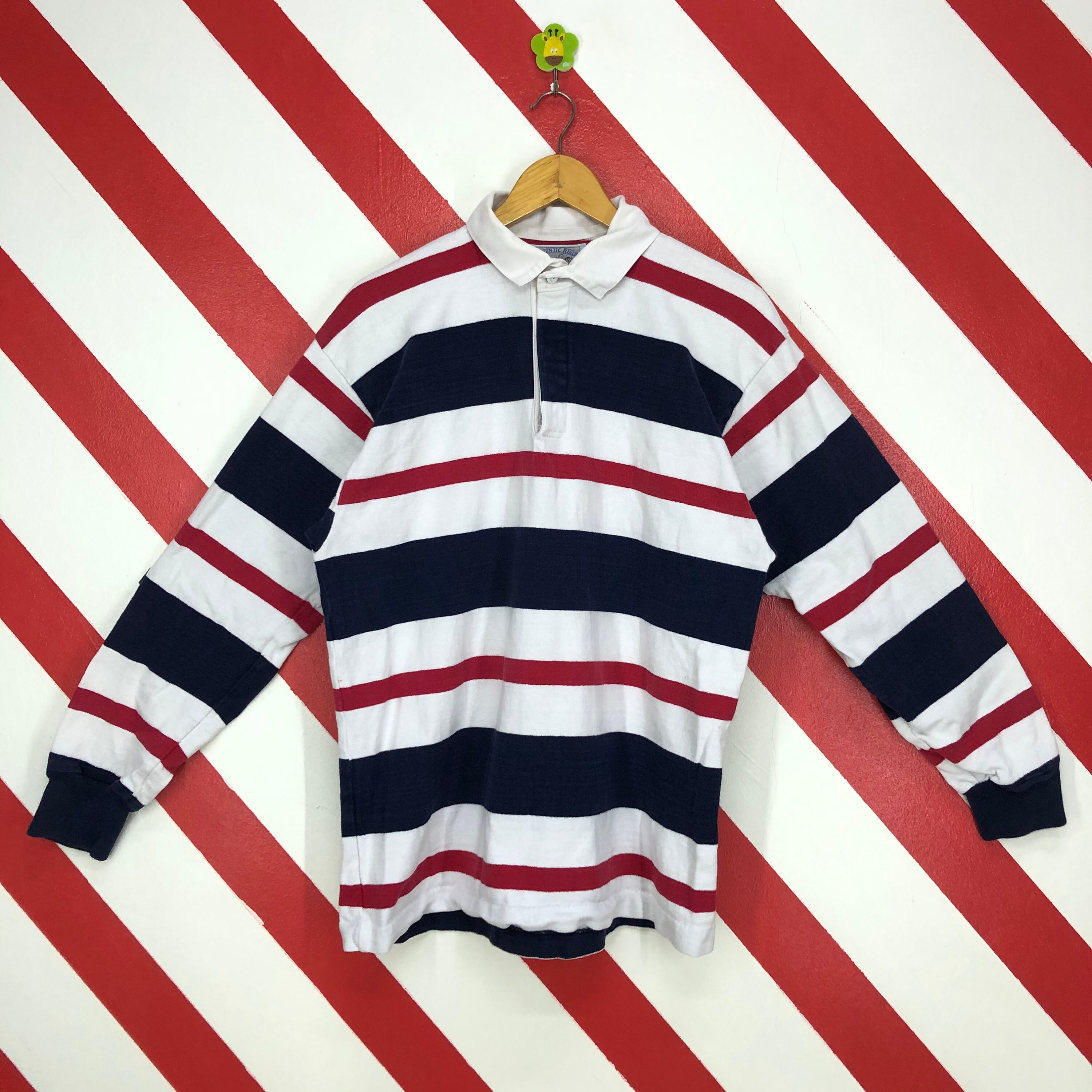 Vintage 90s Rugby Sweatshirt Stripe Button Polo Rugby Shirt Etsy
