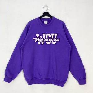 Vintage Winona State University Sweatshirt Crewneck Pullover WSU Warriors Sweater Patch Logo Blue Large