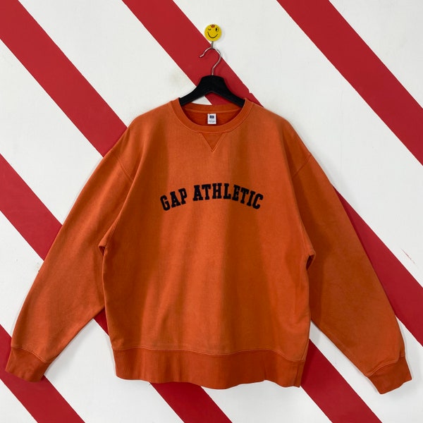 Vintage GAP Sweatshirt GAP Crewneck Casual Gap Sweater Pullover Gap Street Fashion Streetwear Jumper GAP Patch Embroidered Logo Orange Large