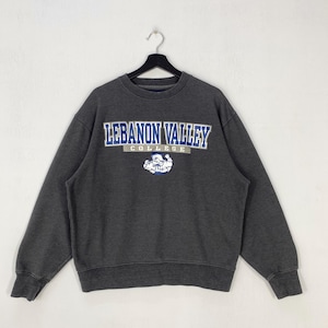 Vintage Lebanon Valley College Sweatshirt Rund hals Tröja Dutchmen Patch Logo Grå Medium