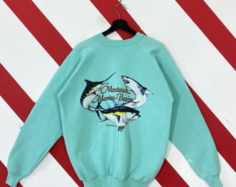 Vintage Largemouth Bass Sweatshirt Largemouth Bass Crewneck Ocean Wildlife  Fishing Sweater Largemouth Bass Fish Logo Print Grey Large 