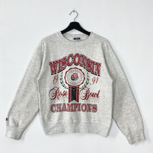 Vintage 80s University Wisconsin Sweatshirt Wisconsin Crewneck Wisconsin Sweater Pullover Wisconsin Badgers Print Logo Grey Small