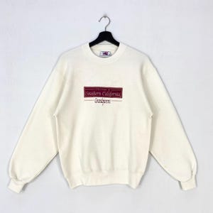 Sudadera vintage de los 90 de la Universidad del Sur de California, jersey de cuello redondo, suéter USC Trojans, logo bordado, blanco, talla pequeña