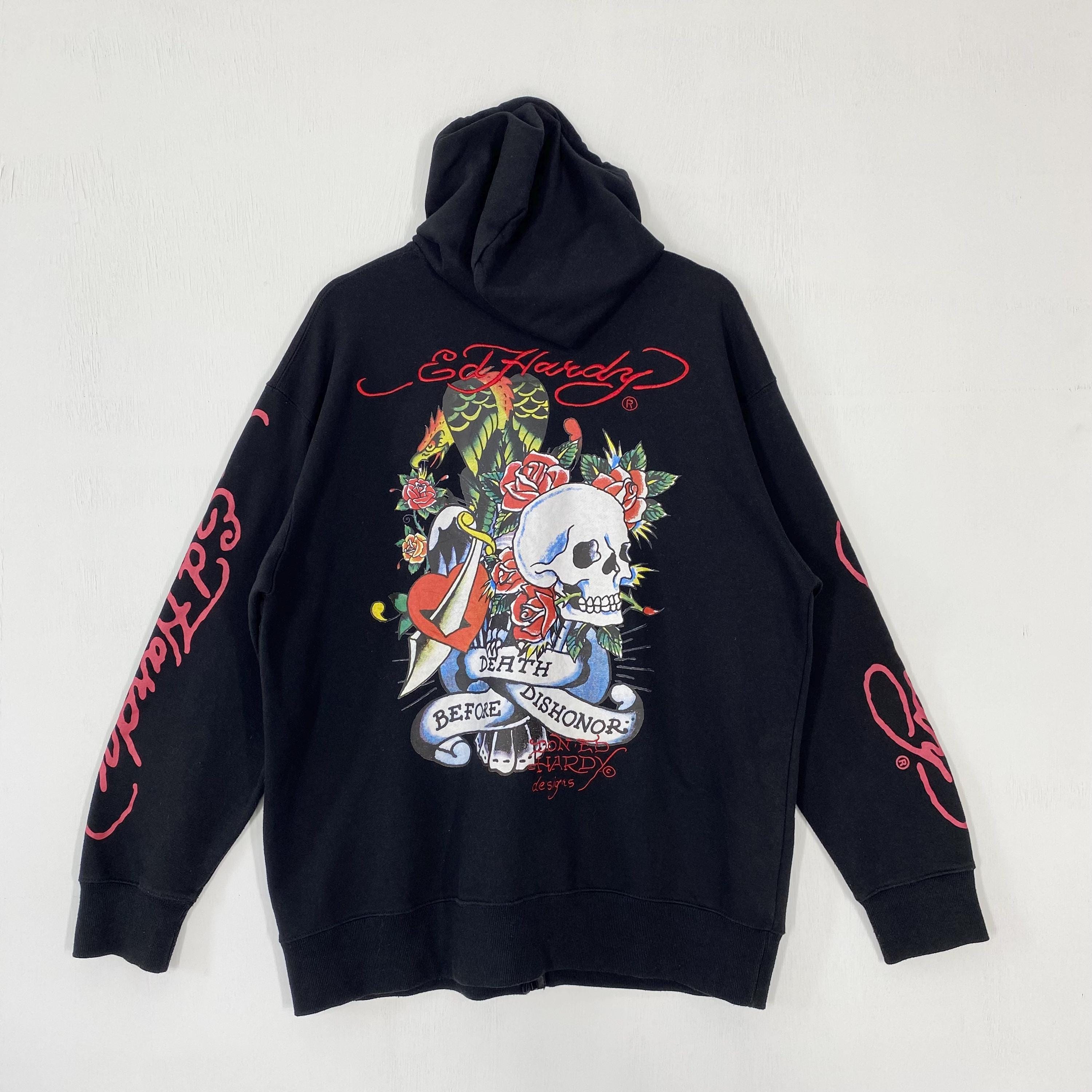 Vintage Ed Hardy Hoodie Sweatshirt Ed Hardy Sweater Pullover 