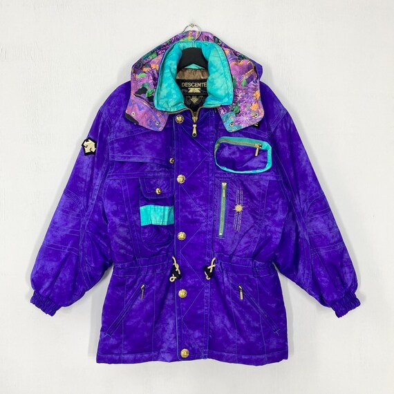 Vintage 90s Descente Ski Jacket Full Zip Hoodie Winter Coat Ski