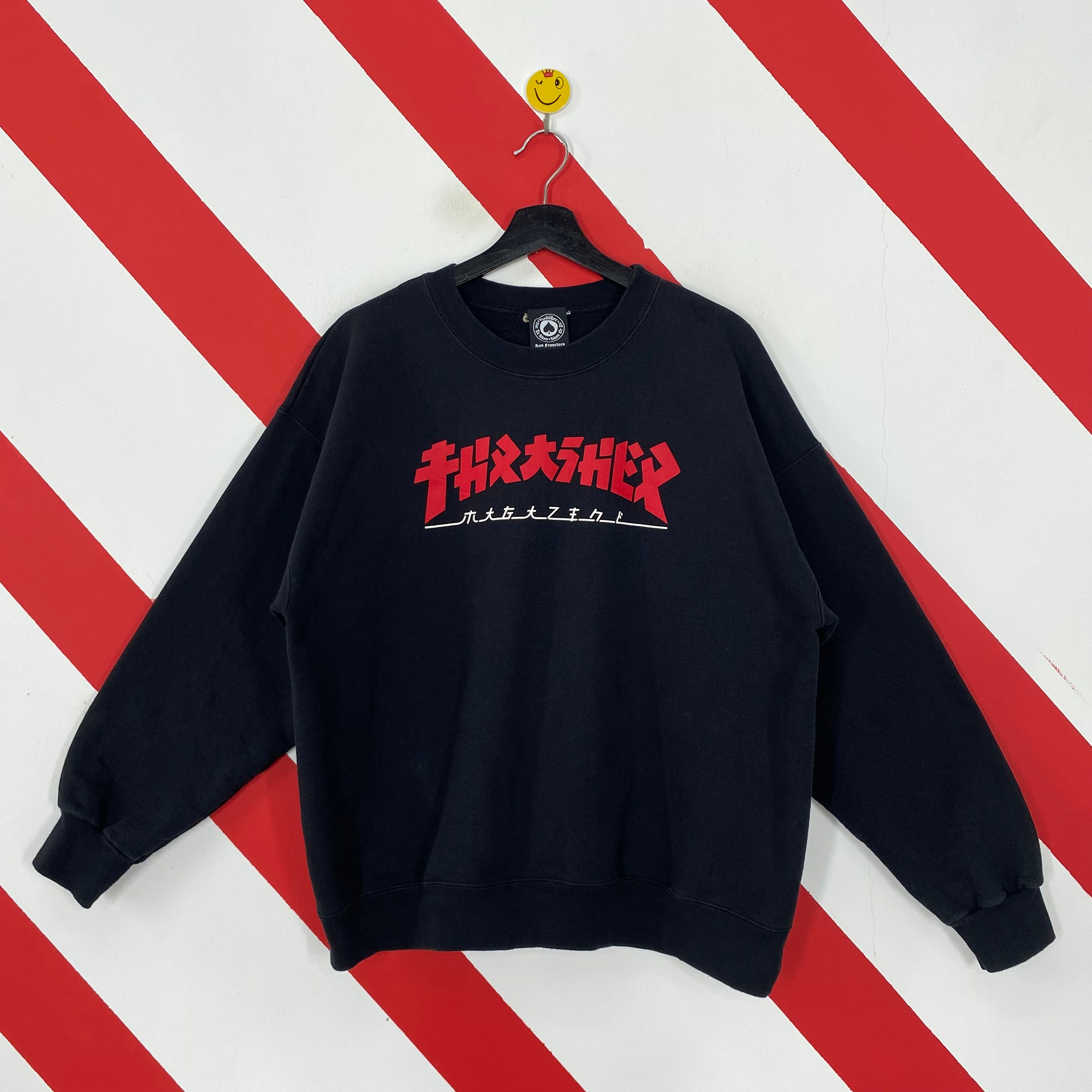 Vintage Thrasher Sweatshirt Thrasher Crewneck Thrasher Sweater Pullover Thrasher Magazine Skateboard Thrasher Japan Print Logo Black Large Etsy Canada