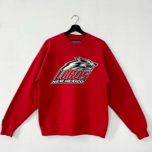 Vintage 90s University New Mexico Sweatshirt New Mexico Crewneck New Mexico Sweater Pullover New Mexico Lobos Print Logo Red Medium