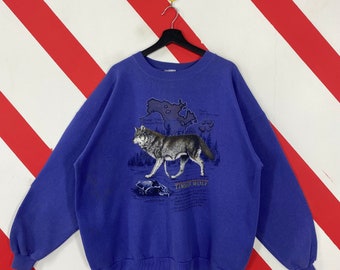 Vintage 90s Timber Wolf Sweatshirt Wolf Crewneck Alaska National Park Sweater Pullover Eagle Deer Bear Wolf Howling Print Logo XXLarge