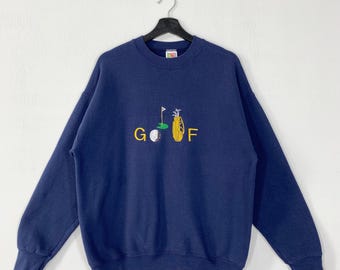 Vintage Golf Sweatshirt Legends Crewneck St Andrews Sweater Pullover Harvey Penick Golf Club Embroidered Logo Blue Large