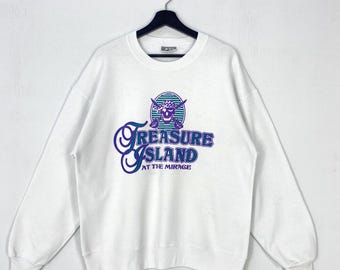 Vintage 90s Treasure Island Sweatshirt Crewneck Pullover The Mirage Hotel Casino Print Logo White Medium