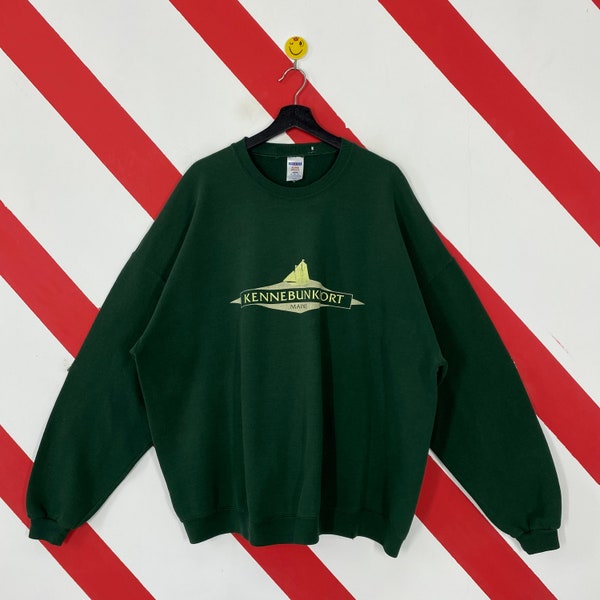 Vintage Kennebunkport Sweatshirt Kennebunkport Crewneck Goat Island Sweater Pullover Seashore Trolley Print Logo Green XXLarge