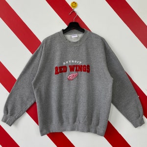 VINTAGE Detroit Red Wings Sweatshirt Men 2XL Red Sweater Fleece Crew Neck  90s