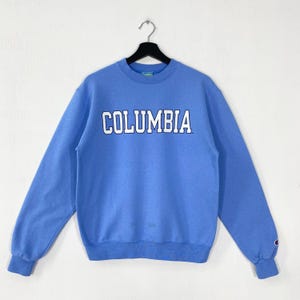 Vintage-Columbien-Hochschul-Sweatshirt-Columbien-Hochschule Rundhals-Columbien-Pullover Pullover-Columbien-Löwen-Druck-Logo-Blau-Klein