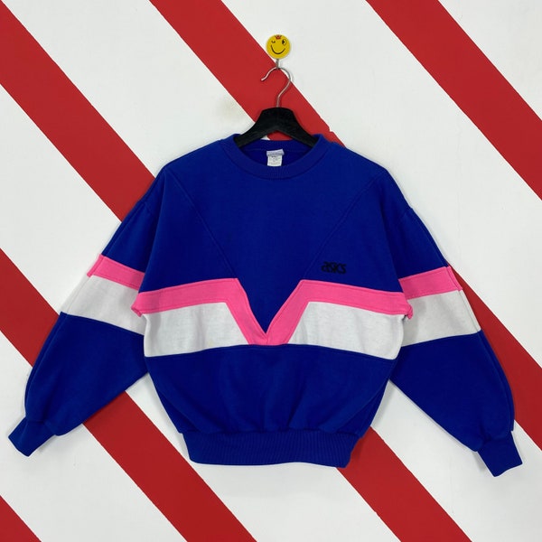 Vintage 90s Asics Sweatshirt Asics Crewneck Asics Sweater Pullover Sportswear Asics Embroidery Logo Blue Size Small