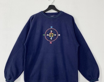 Sudadera vintage de Mickey Mouse de los años 90 con cuello redondo, Goofy Pluto, Pato Donald, Minnie Mouse, logotipo bordado, azul, grande