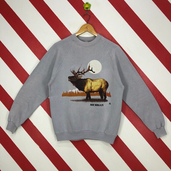 Vintage 90s Deer Sweatshirt Michigan Crewneck Tail