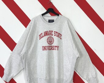 Vintage Delaware State University Sweatshirt Delaware Crewneck Delaware Sweater Delaware State University Hornets Print Logo Grey XXLarge