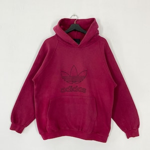 Vintage 90s Adidas Hoodie Sweatshirt Adidas Equipment Sweater Pullover Sportswear Adidas Trefoil Embroidered Logo Red Small